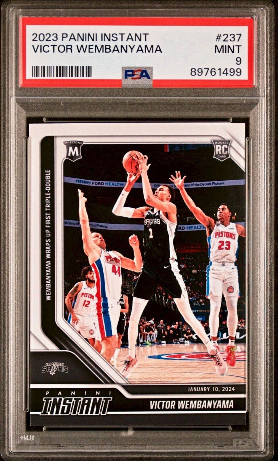 Victor Wembanyama 2023-24 Panini #237 NBA Milestone Rookie Card 1 of 2798 PSA 9