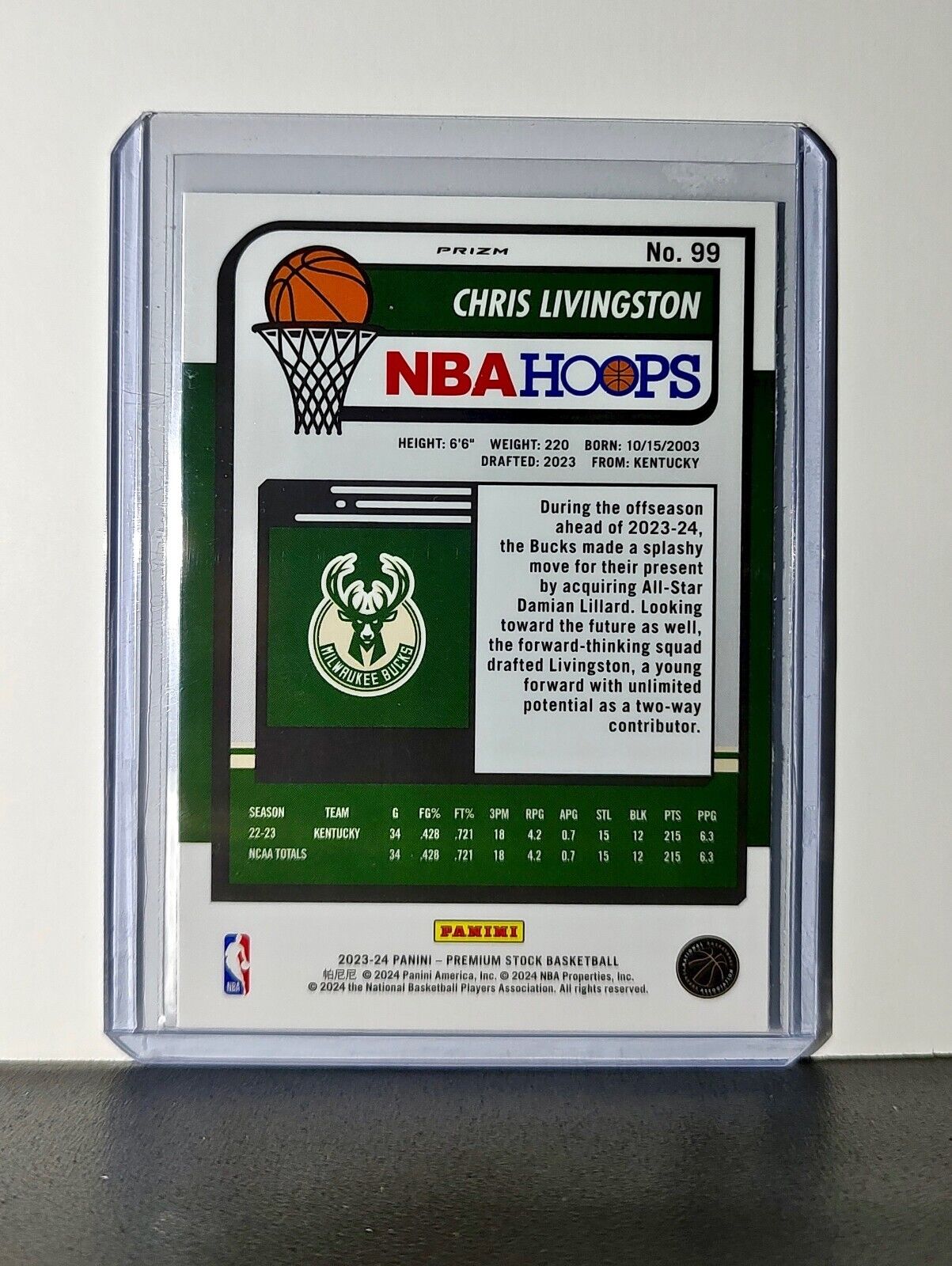 Chris Livingston 2023-24 Panini Premium NBA Hoops #99 Rookie Pulsar Prizm Bucks