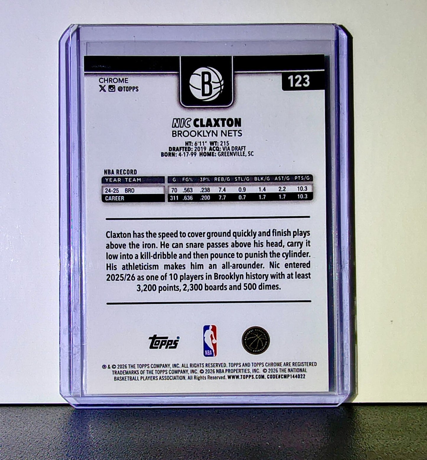 Nic Claxton 2025-26 NBA Topps Chrome Update #123 Basketball Card Brooklyn Nets
