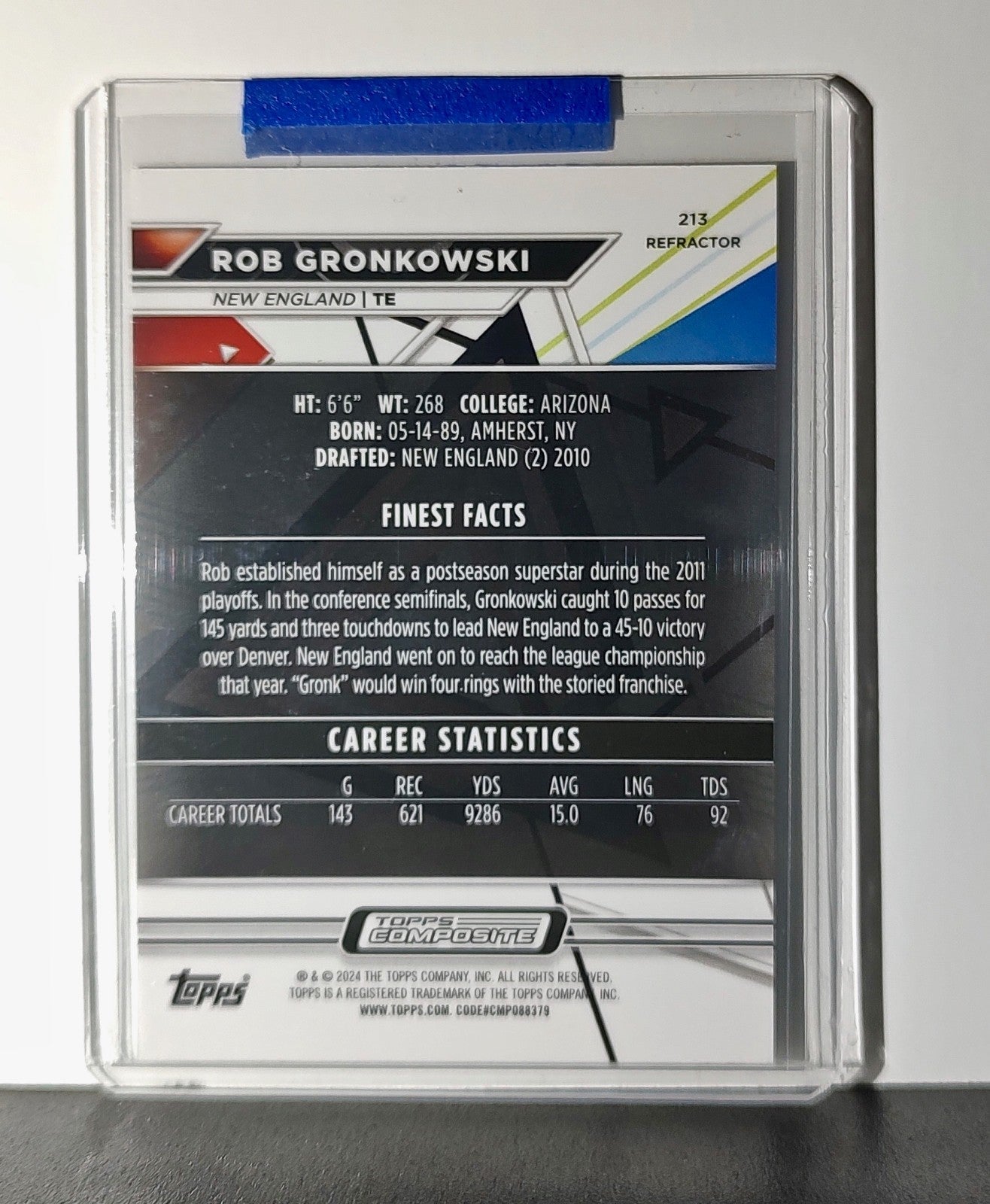 Rob Gronkowski 2023 Topps Finest NFL #213 Refractor Card New England Patriots