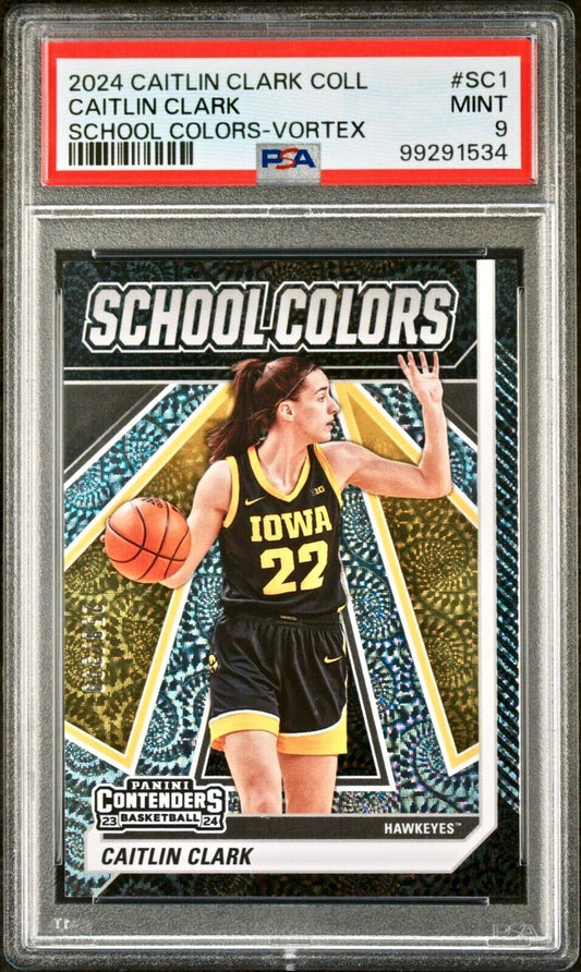 Caitlin Clark 2024 College Contenders School Colors #SC1 Vortex 258/399 PSA 9