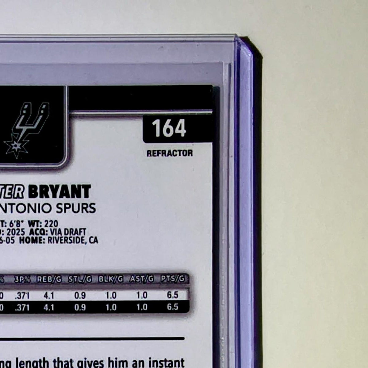 Carter Bryant Rookie 2025-26 NBA Topps Chrome Update Refractor #164 Card Spurs