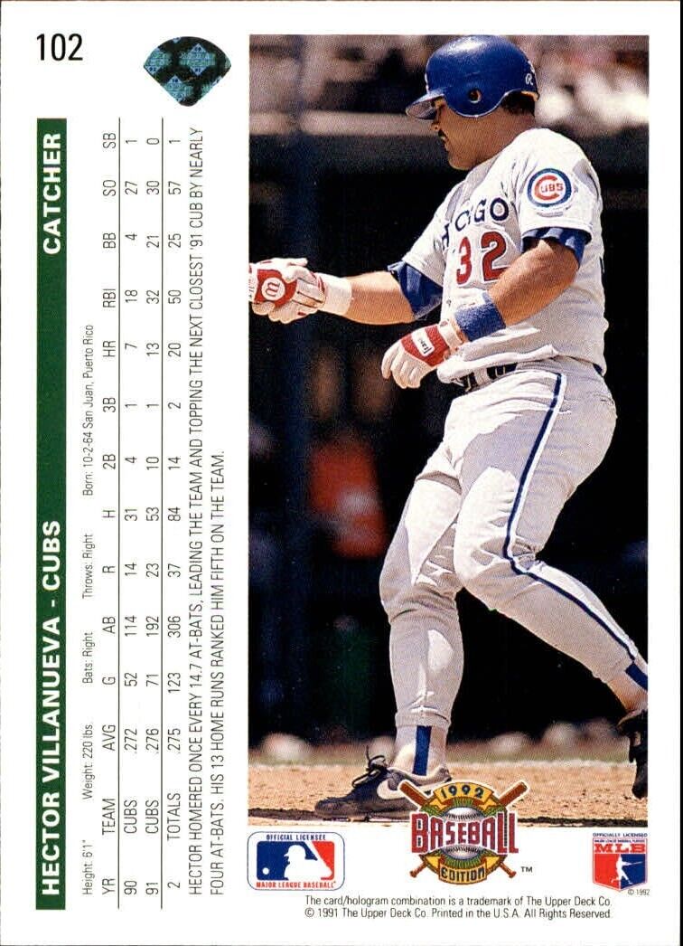 Hector Villanueva 1992 Upper Deck MLB #102 Baseball Card Chicago Cubs