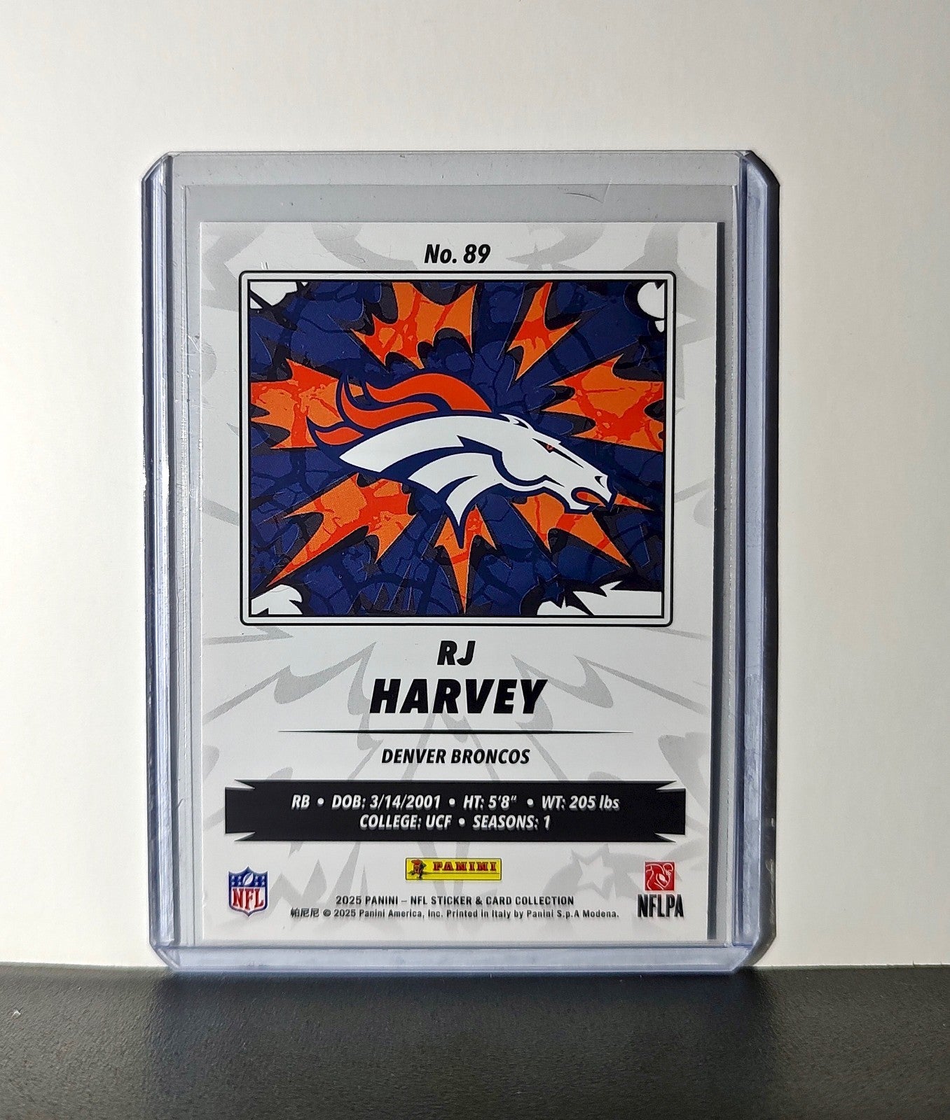 RJ Harvey Rookie 2025 Panini NFL #89 Sticker Card Denver Broncos
