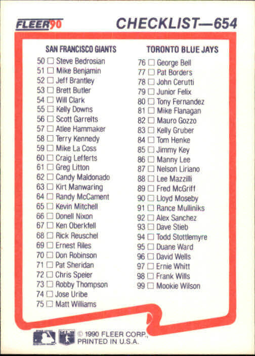 1990 Checklist Fleer Baseball Card #654