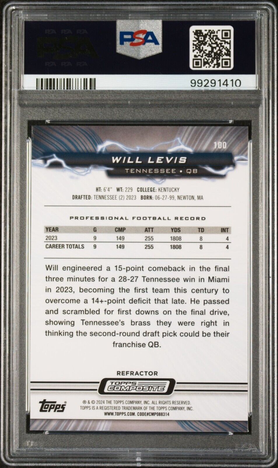 Will Levis 2023 Topps Resurgence Refractor NFL #100 Rookie Card PSA 10 Gem Mint