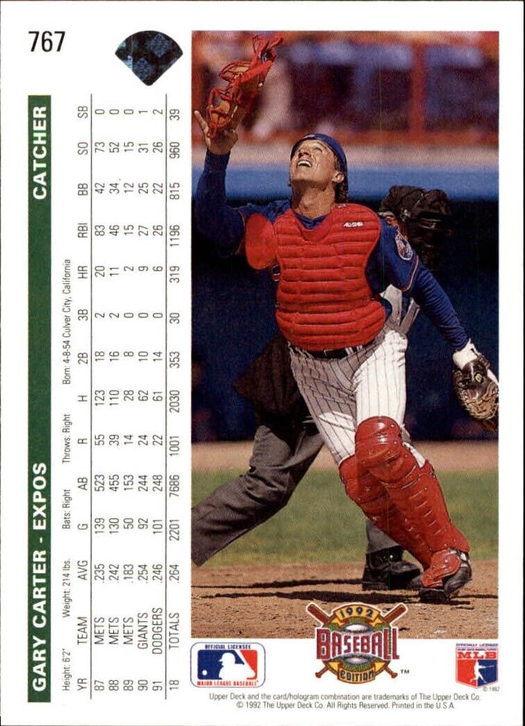 Gary Carter 1992 Upper Deck MLB #767 Baseball Card Montreal Expos