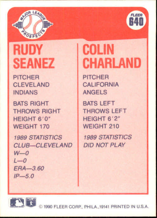 1990 Rudy Seanez / Colin Charland Fleer Baseball Card #640