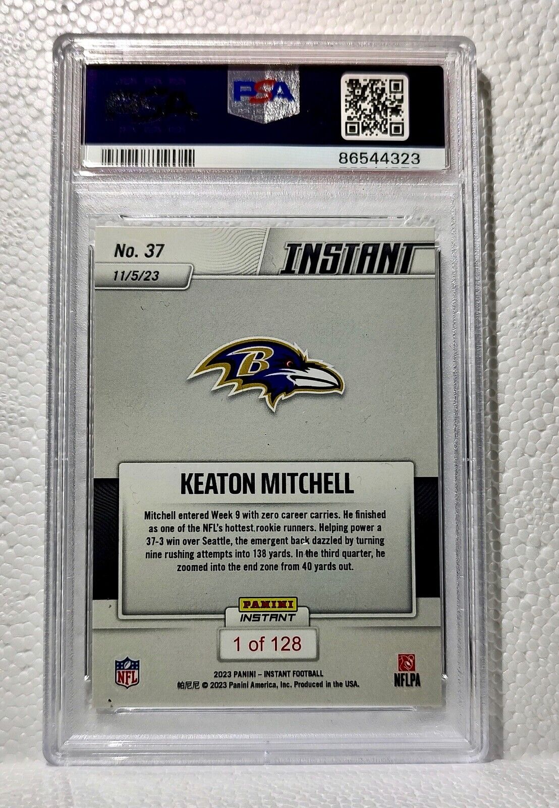 Keaton Mitchell 2023 Panini NFL Rookie #37 Card 1 of 128 Ravens PSA 9 Mint