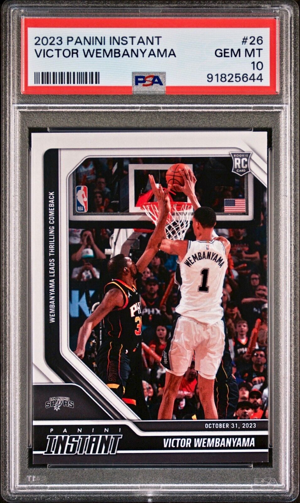 Victor Wembanyama 2023-24 Panini #26 NBA Rookie Card Spurs 1 of 10018 PSA 10 Gem