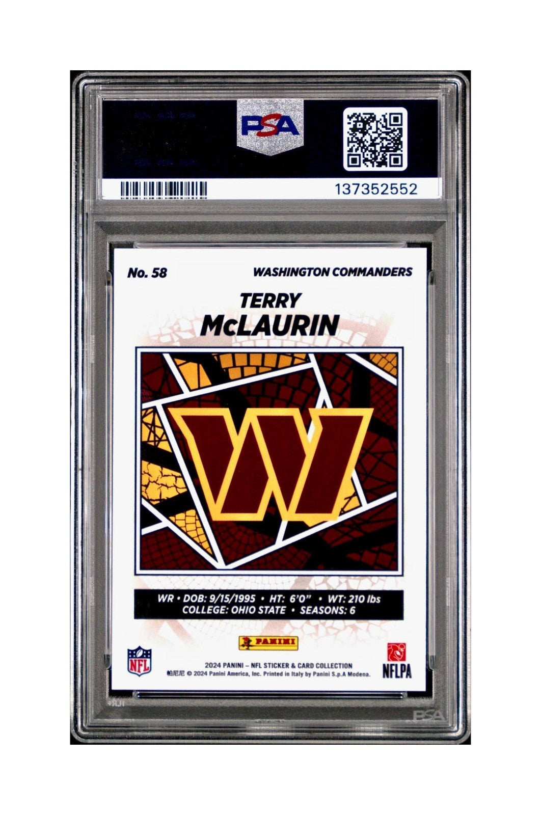 Terry McLaurin 2024 Panini Sticker Collection 042/349 #58 Blue Foil PSA 9 Mint