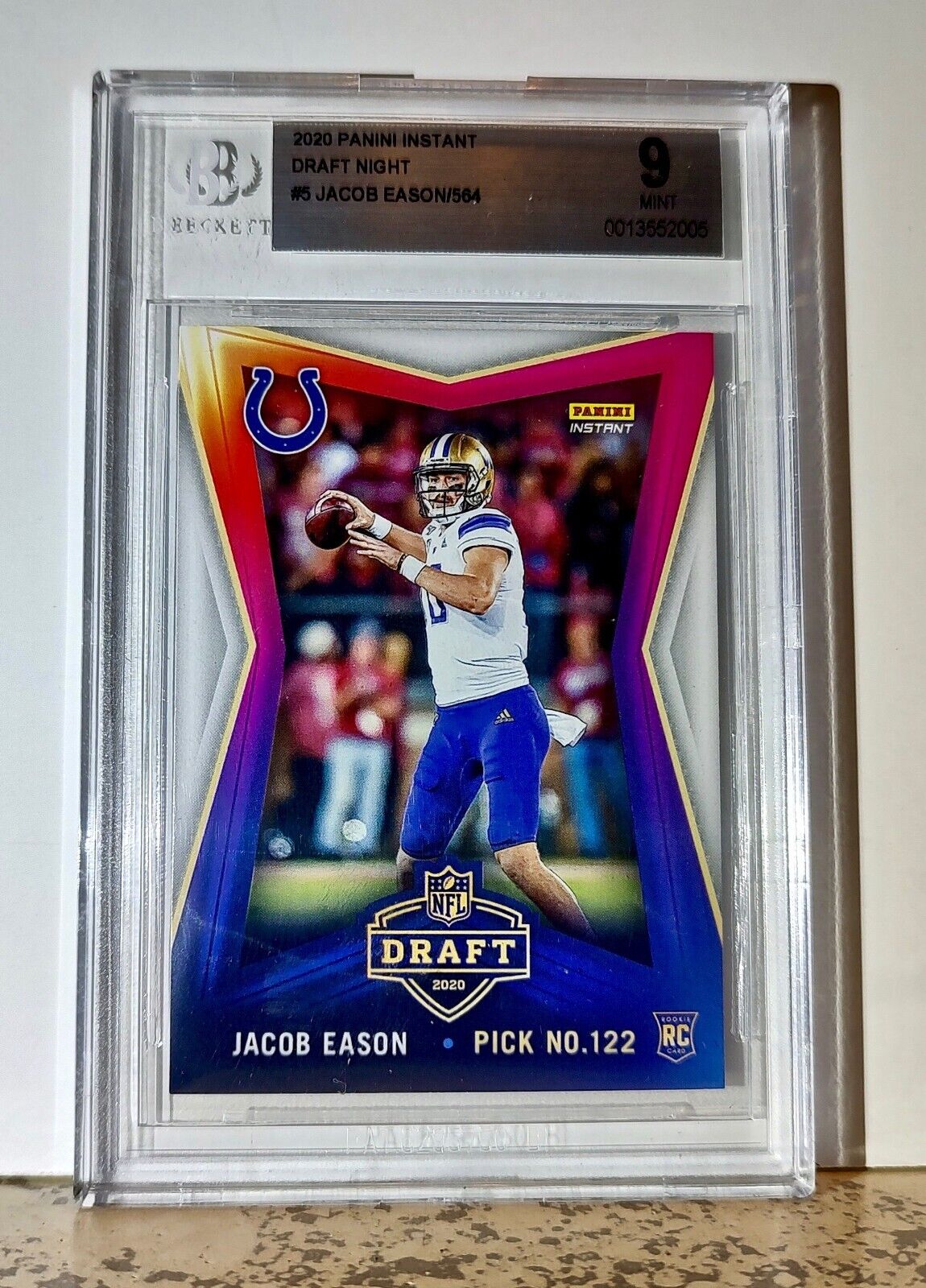 Jacob Eason 2020 Panini NFL #5 Draft Night Rookie Card 1 of 564 BGS 9 Mint Colts