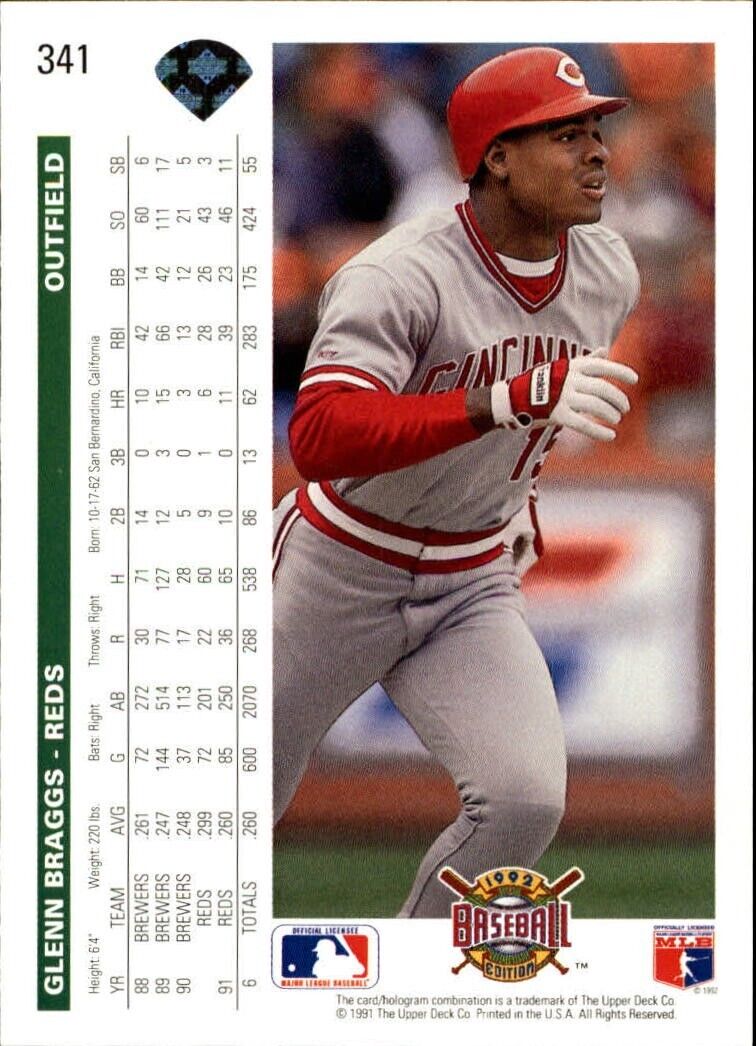 Glenn Braggs 1992 Upper Deck MLB #341 Baseball Card Cincinnati Reds