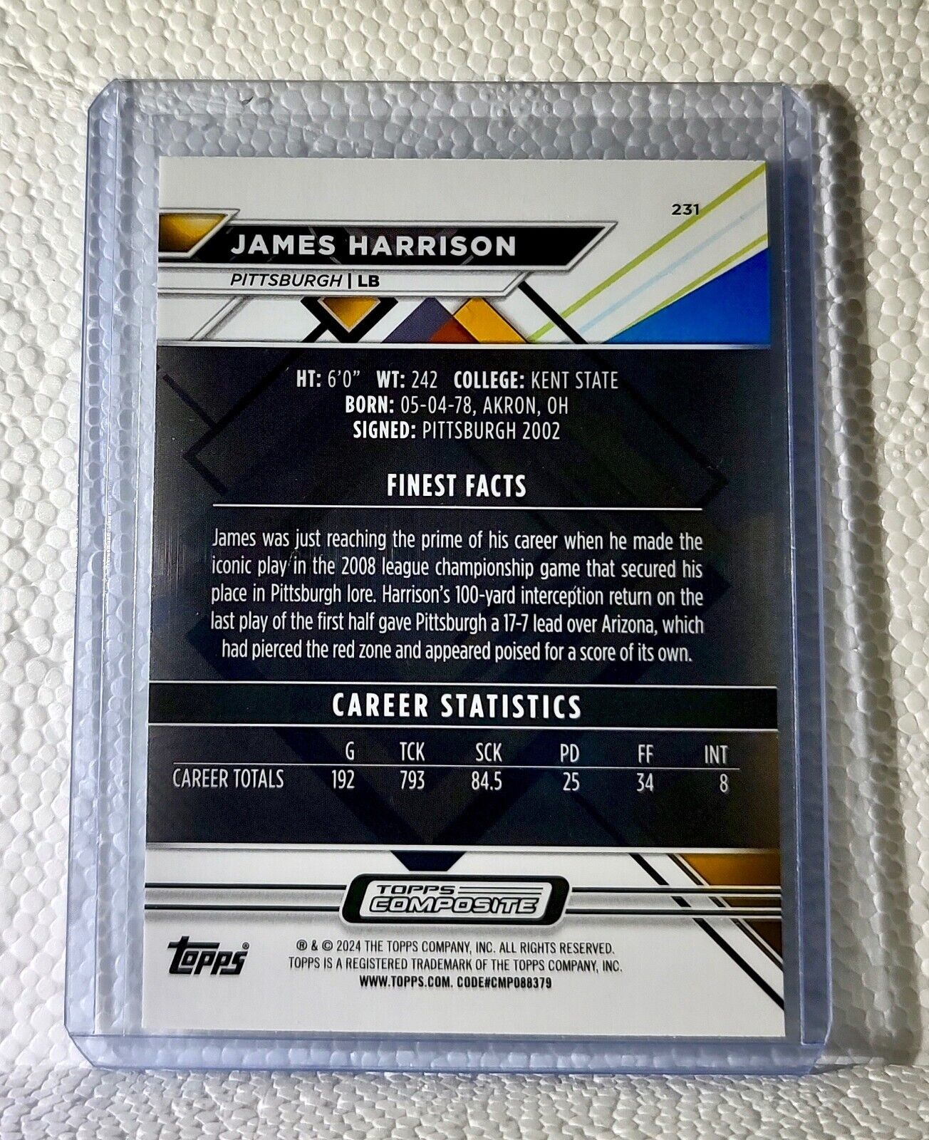 James Harrison 2023 Topps Finest NFL #231 Football Card Pittsburgh Steelers