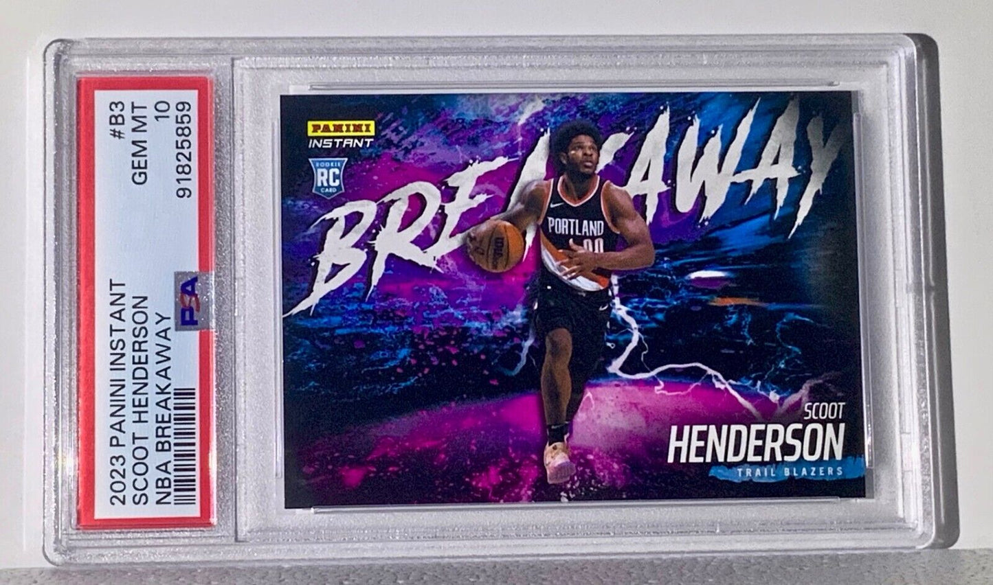Scoot Henderson 2023-24 Panini NBA Breakaway #3 Rookie Card 1 of 4085 PSA 10 GEM