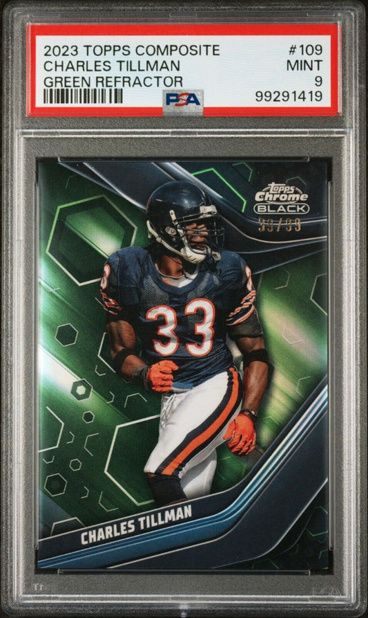 Charles Tillman 2023 Topps Chrome Black #109 Green Refractor 39/99 PSA 9 Mint