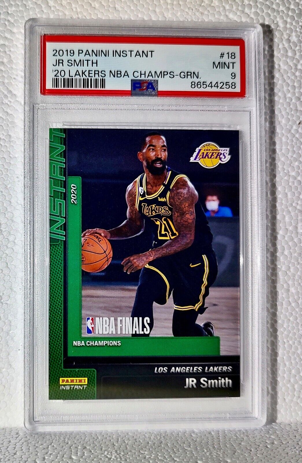 JR Smith 2020 Panini LA Lakers NBA Champions #18 Green Card 10/10 PSA 9 Mint