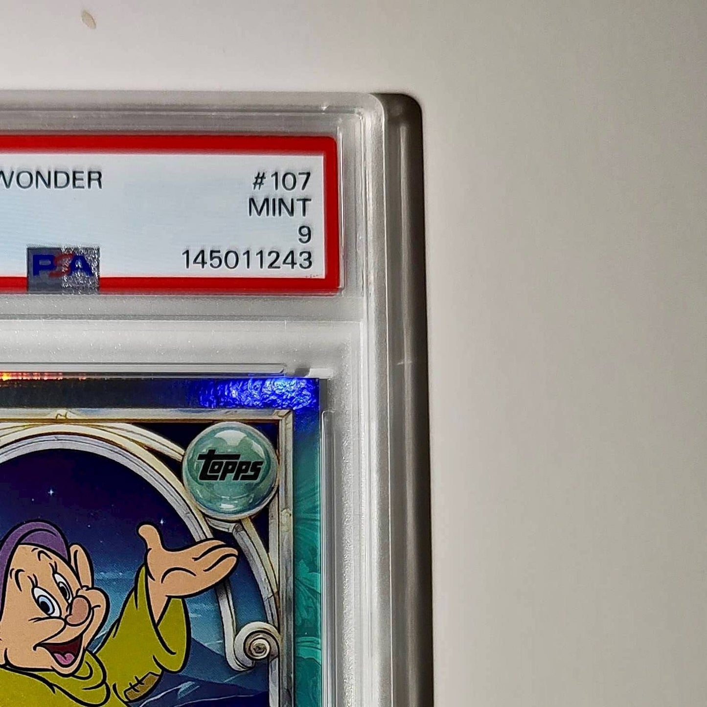 Dopey 2025 Topps Disney #107 Diamond Card Snow White and the Seven Dwarfs PSA 9
