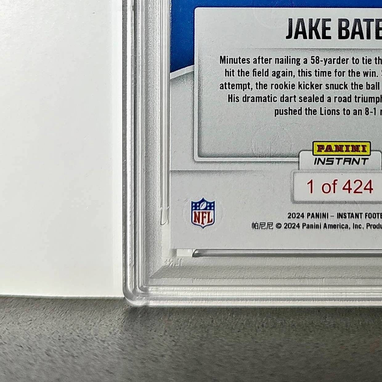 Jake Bates Rookie 2024 Panini NFL #147 Detroit Lions PSA 10 Auto 9