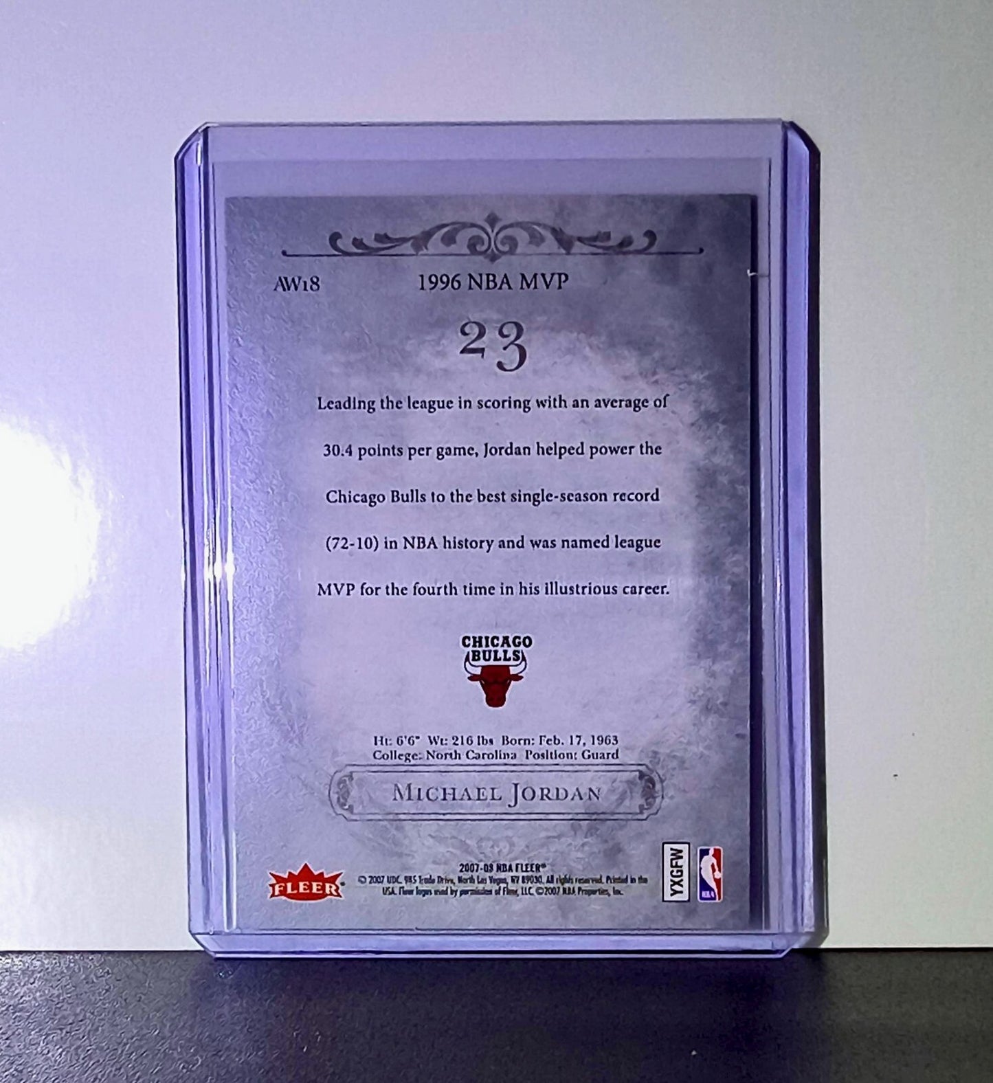 Michael Jordan 2007-08 Fleer Award Winners #AW18 Basketball Card Chicago Bulls