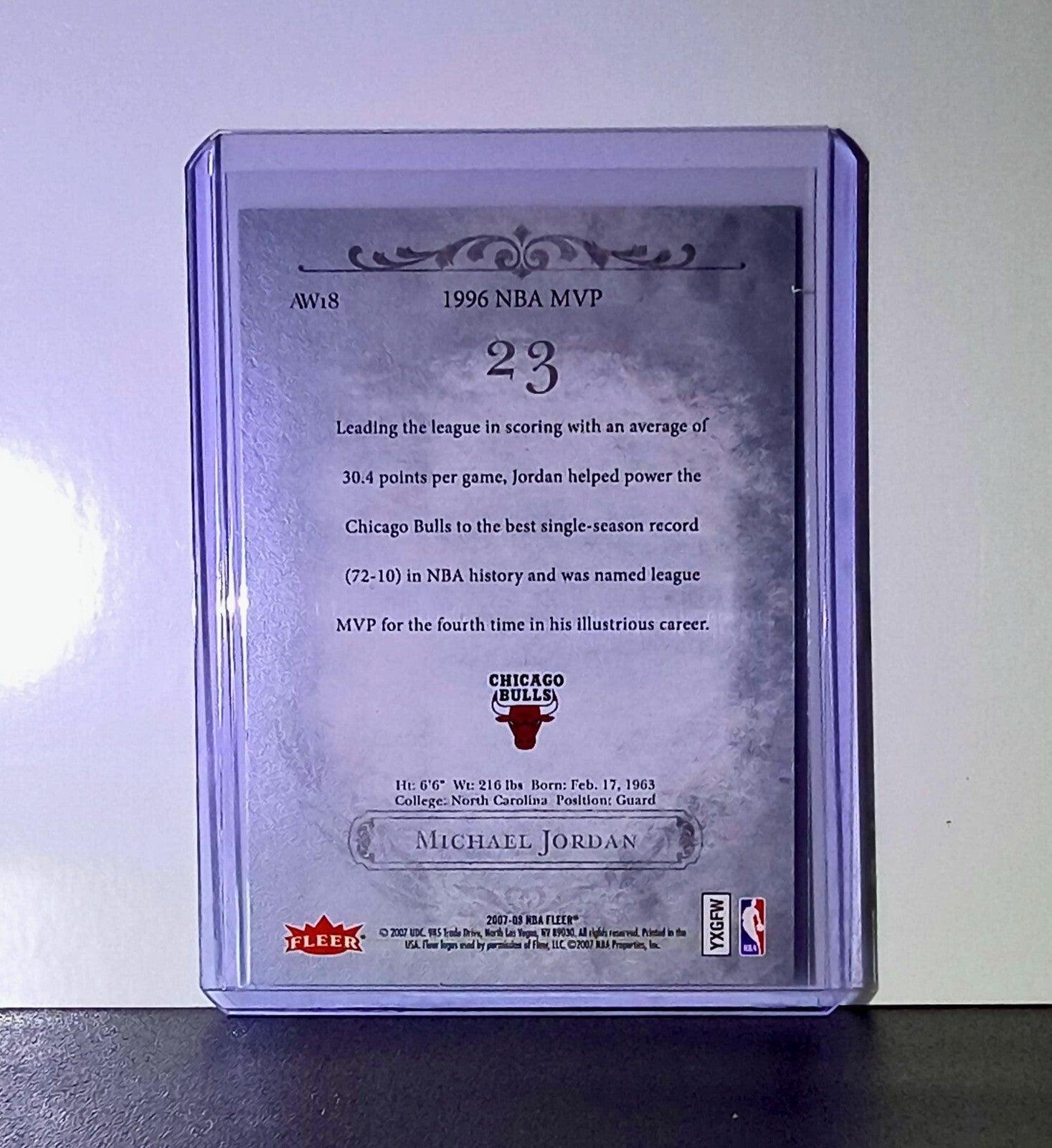 Michael Jordan 2007-08 Fleer Award Winners #AW18 Basketball Card Chicago Bulls