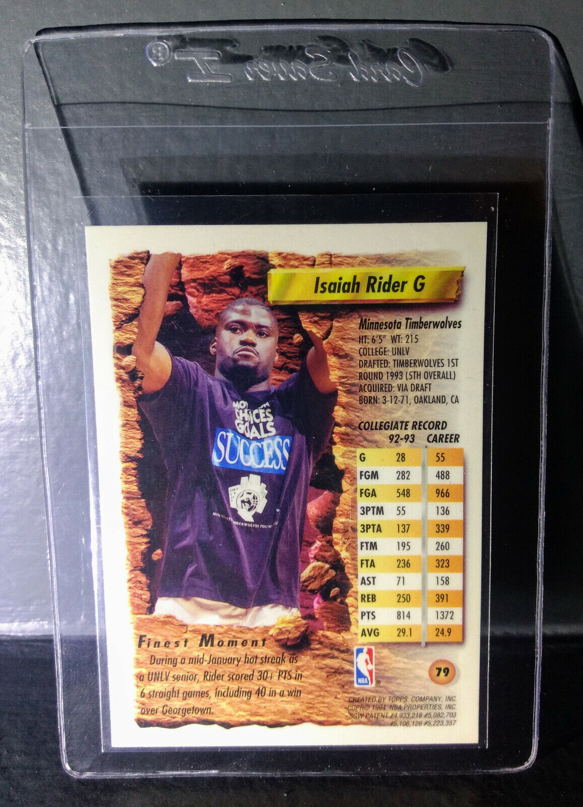 1993-94 Topps Finest Isaiah Rider #79 Rookie Basketball Card