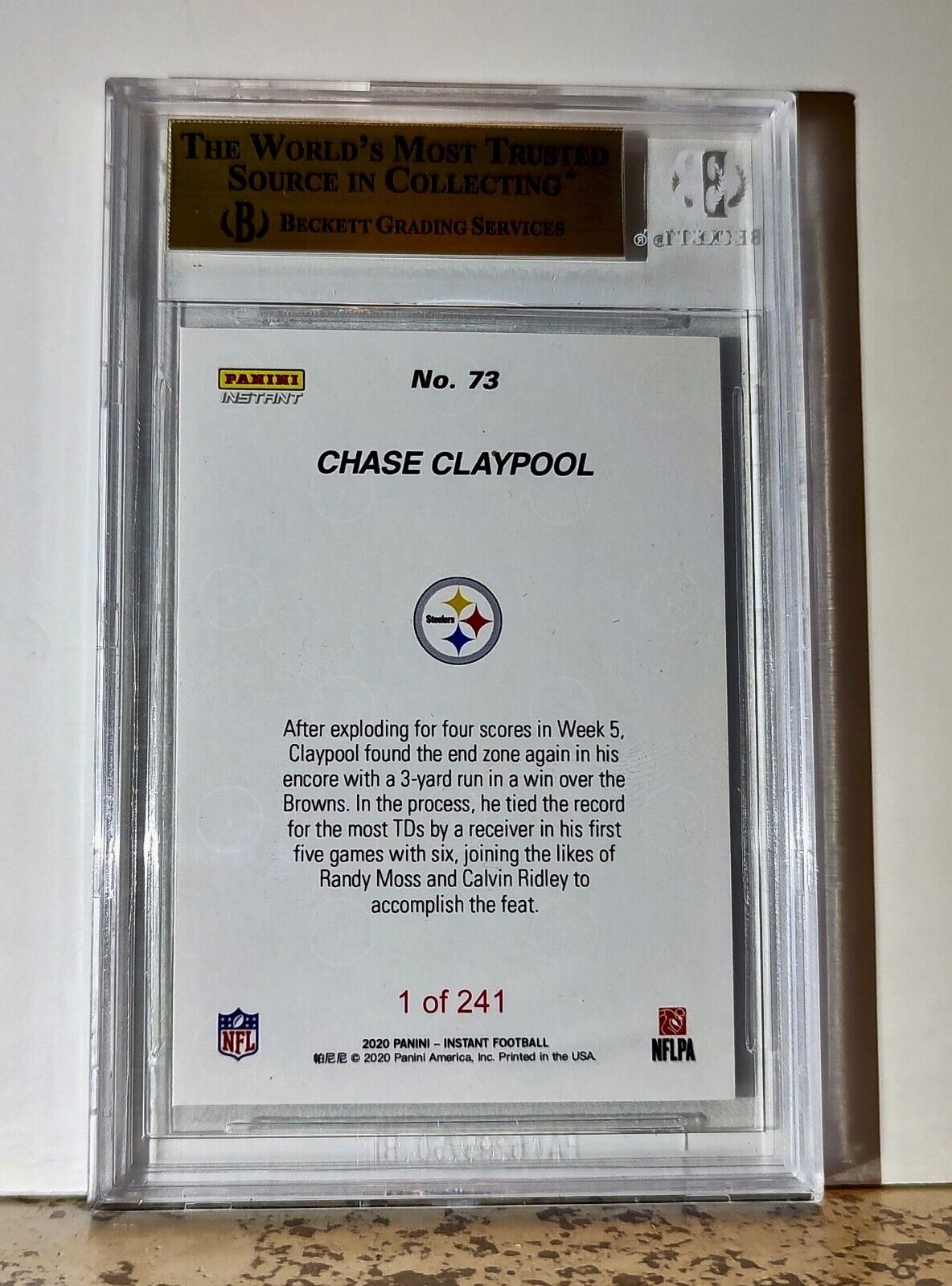 Chase Claypool 2020 Panini NFL #73 Rookie 1 of 241 BGS 9.5 Gem Mint Steelers