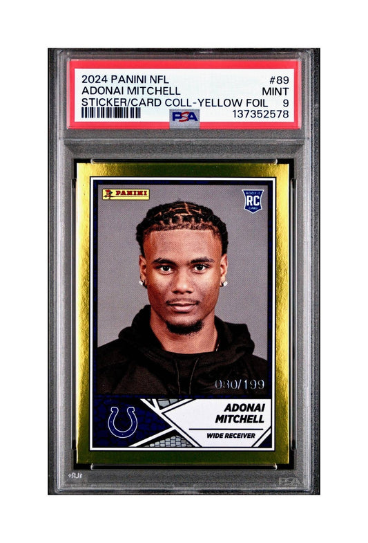 Adonai Mitchell 2024 Panini Sticker Collection 080/199 #89 Gold Foil PSA 9 Mint
