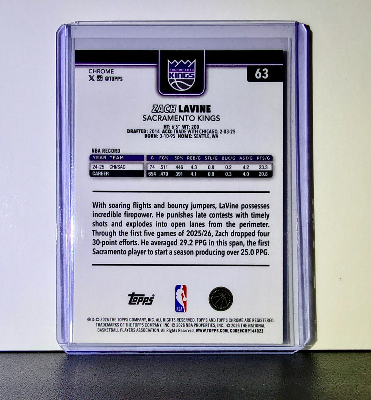 Zach LaVine 2025-26 NBA Topps Chrome Update X-Fractor #63 Card Sacramento Kings