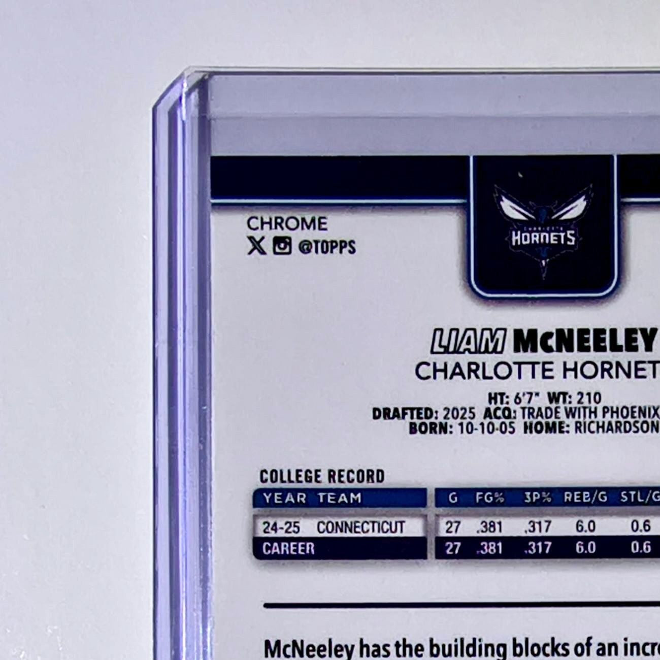 Liam McNeeley Rookie 2025-26 NBA Topps Chrome Update RayWave Refractor #179 Card