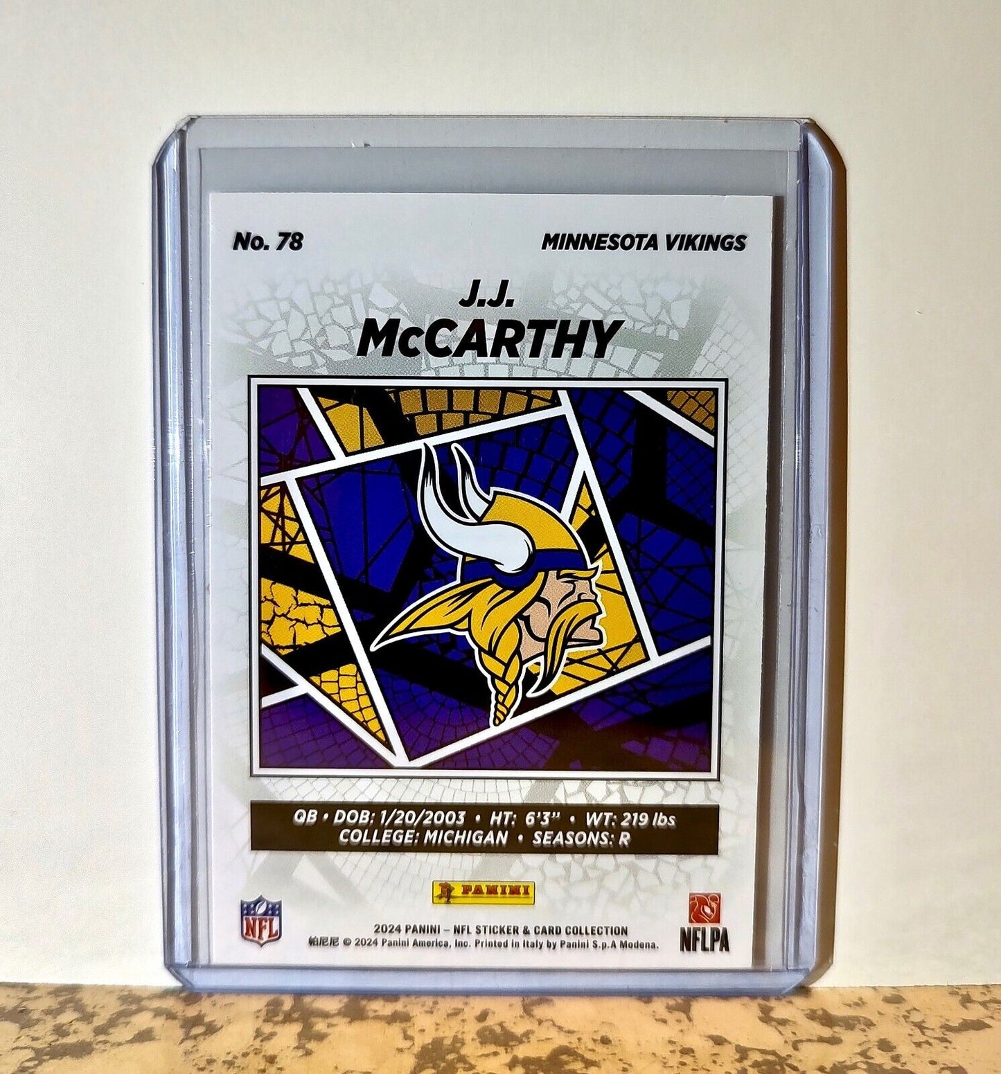 J.J. McCarthy 2024 Panini NFL #78 Silver Foil Rookie Sticker Card Vikings