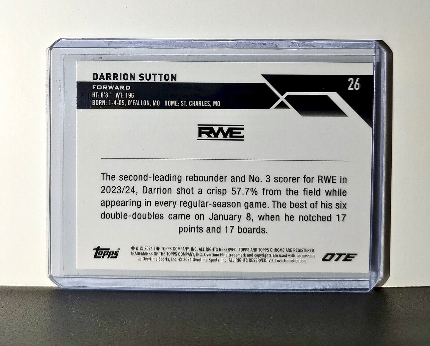Darrion Sutton Rookie Card 2023-24 Topps Chrome Overtime #26 RWE