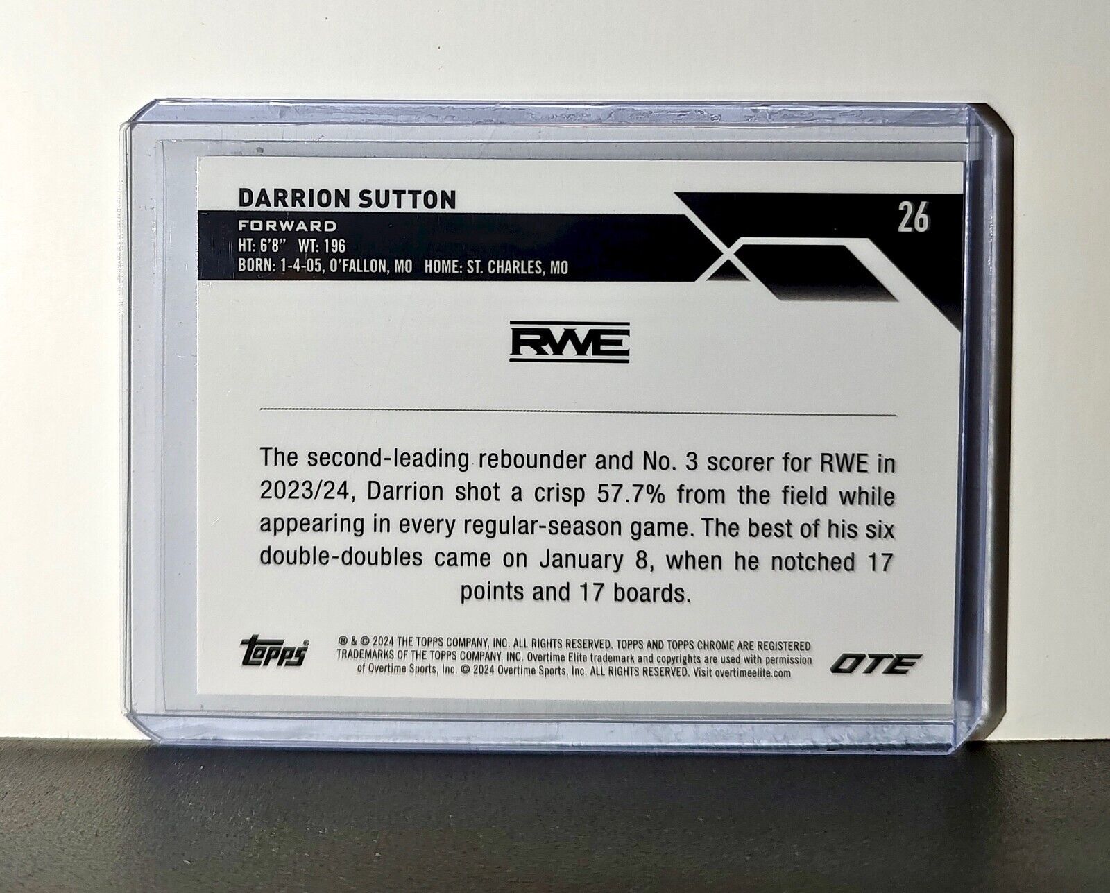 Darrion Sutton Rookie Card 2023-24 Topps Chrome Overtime #26 RWE