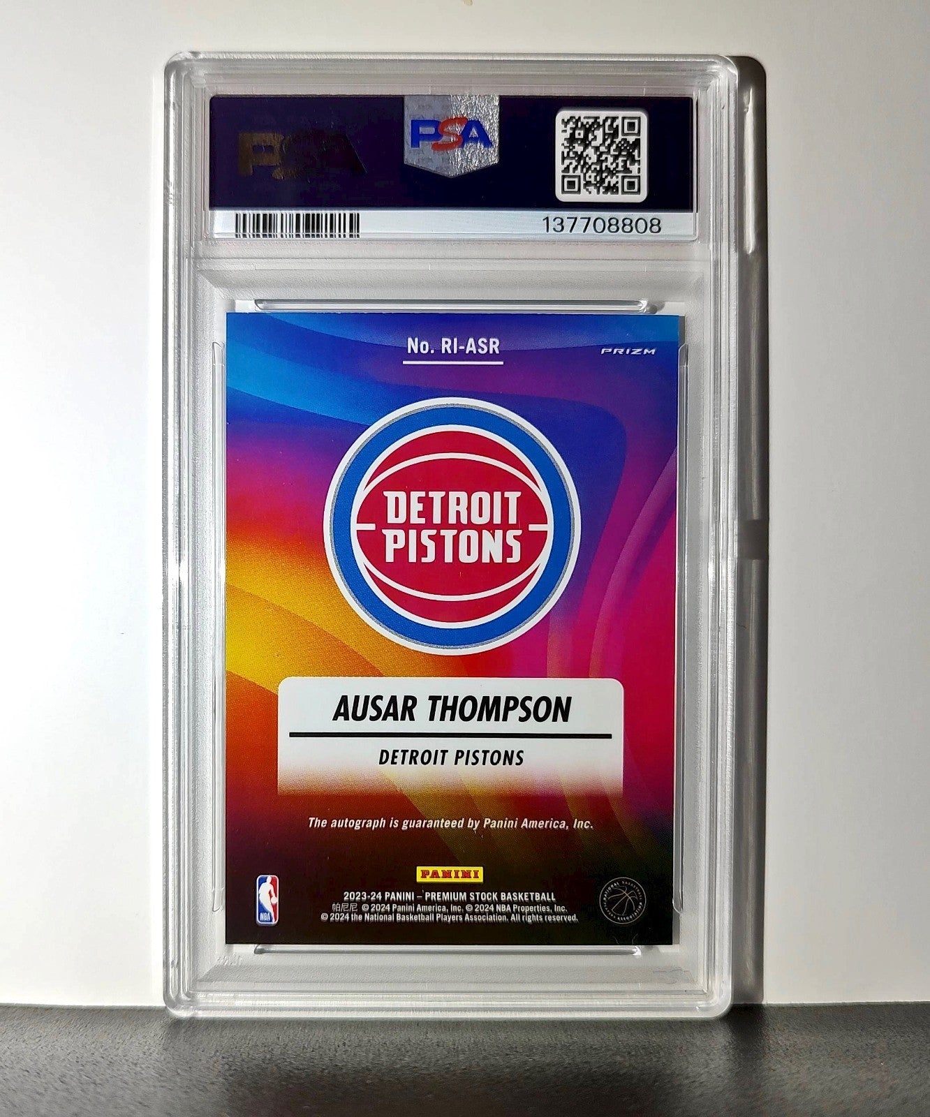Ausar Thompson 2023 NBA Hoops #RI-ASR Rookie Ink Prizm Disco Ball PSA 9 Auto 8