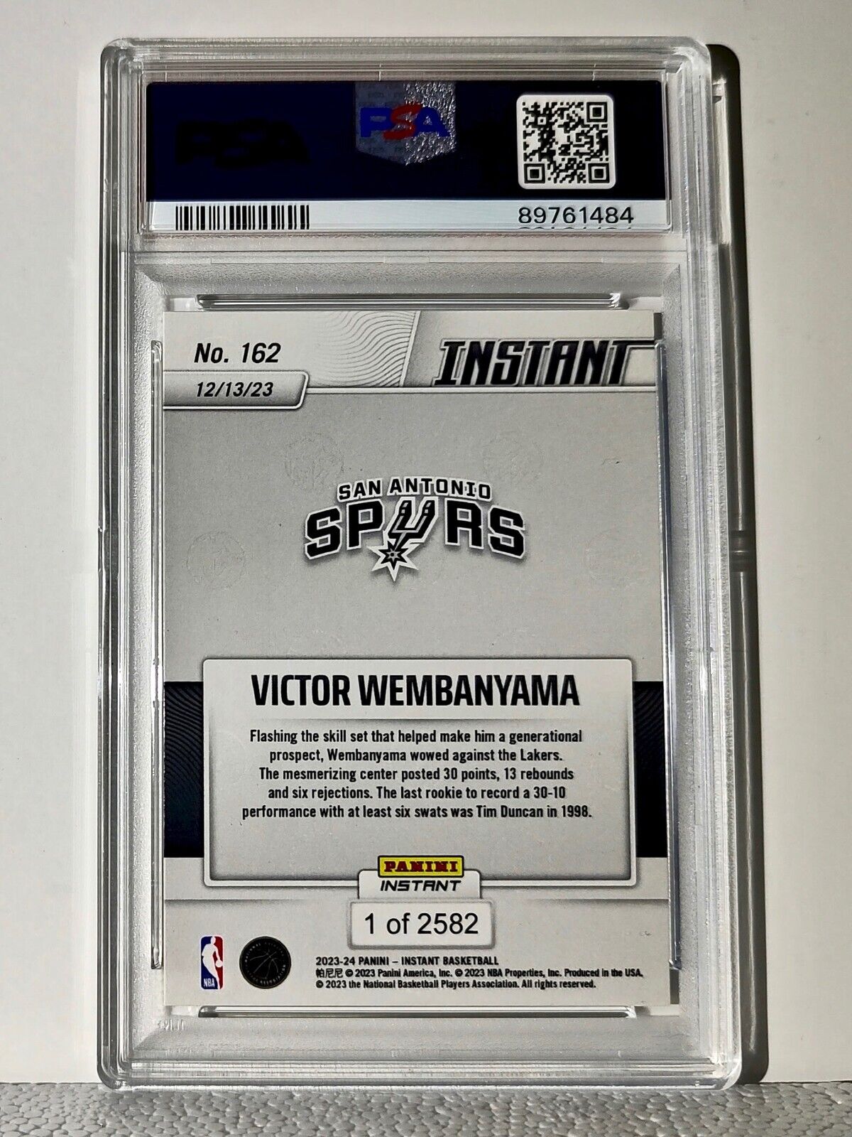 Victor Wembanyama 2023-24 Panini #162 NBA Rookie Basketball Card 1 of 2582 PSA 8