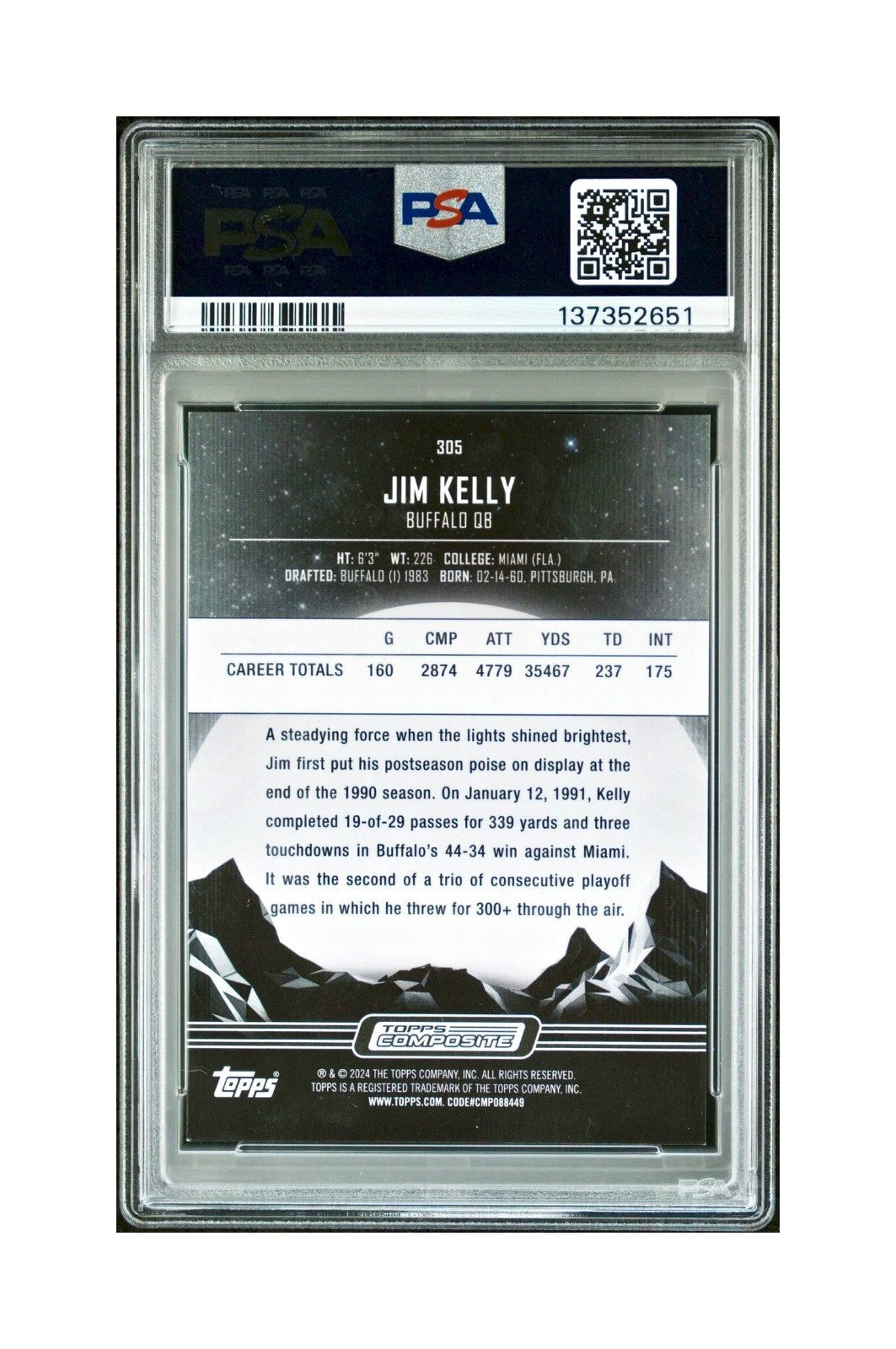 Jim Kelly 2023 Topps Midnight Morning Parallel 057/125 #305 PSA 9 Mint