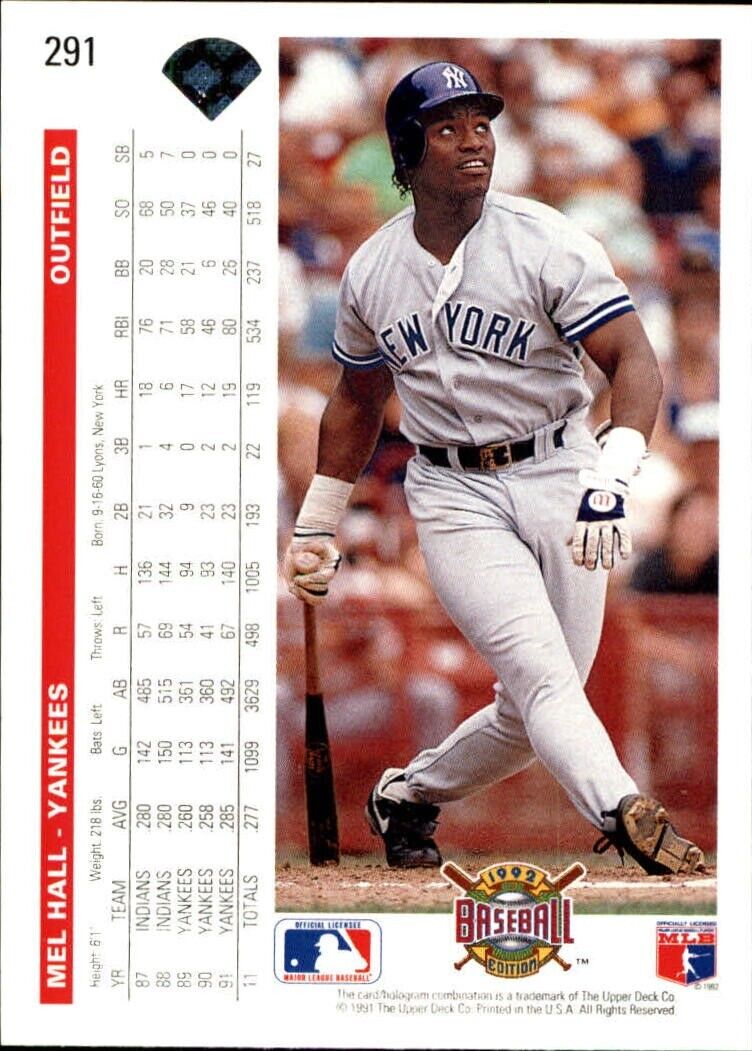 Mel Hall 1992 Upper Deck MLB #291 Baseball Card New York Yankees