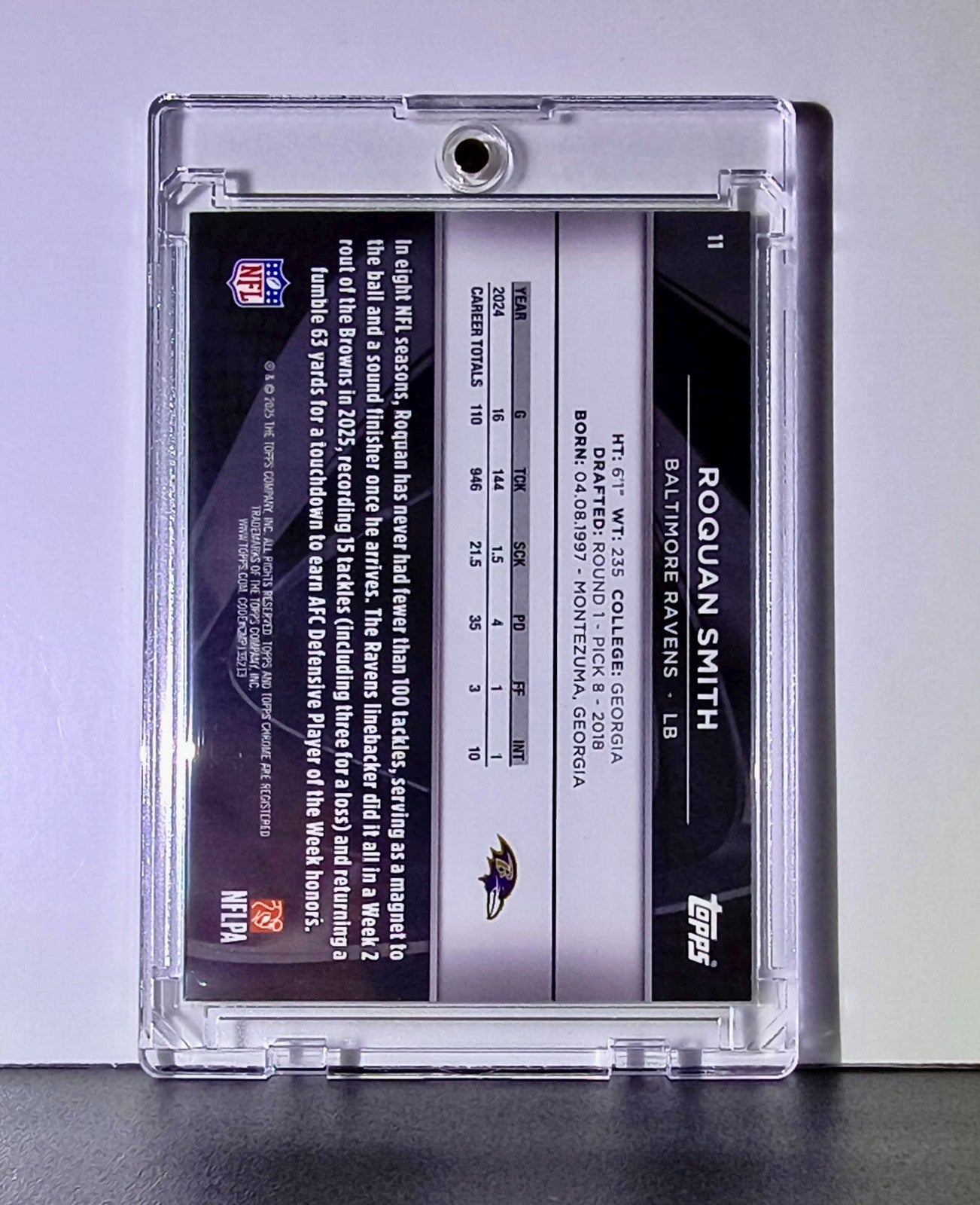 Roquan Smith 2025 NFL Topps Chrome Black #22 Green Refractor 22/99 Card Ravens