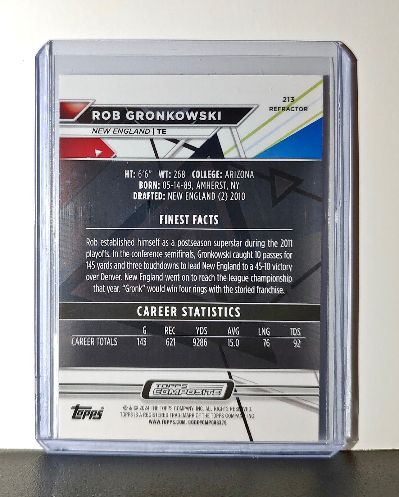 Rob Gronkowski 2023 Topps Finest Refractor NFL #213 Card Patriots
