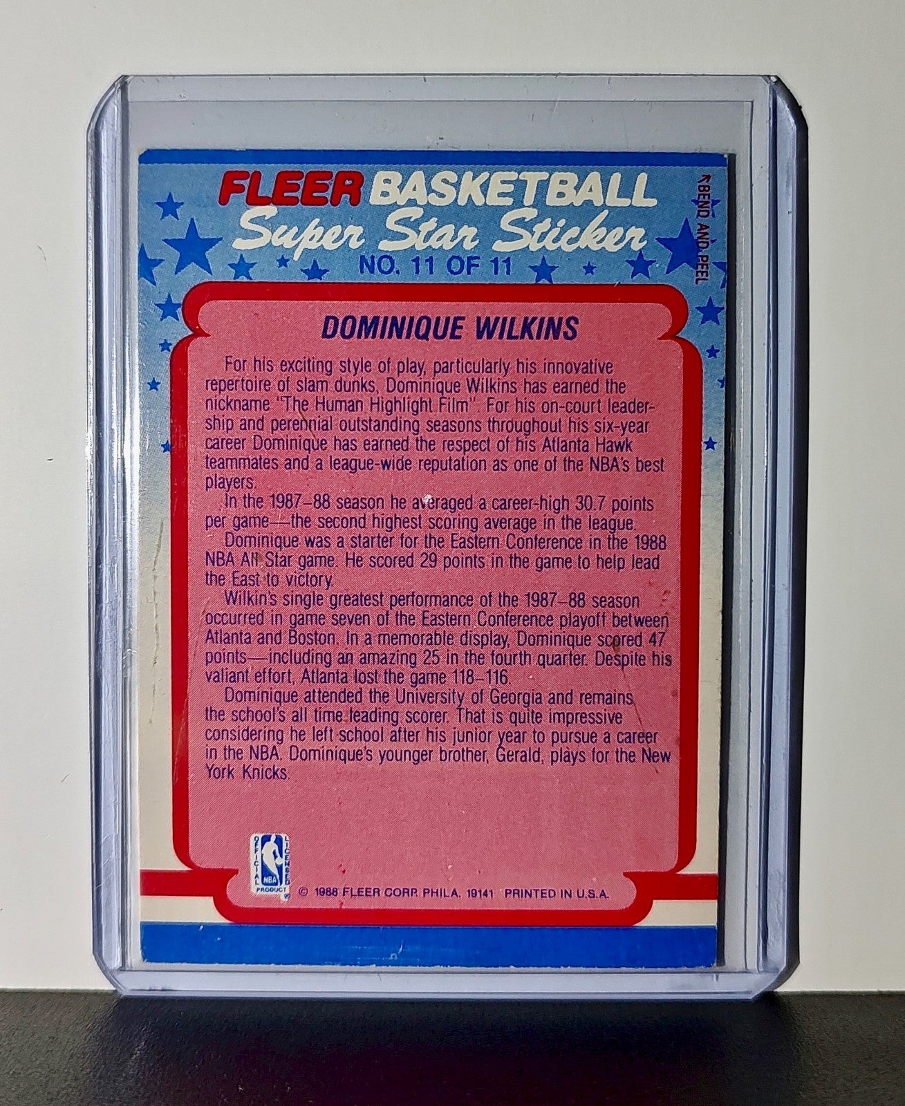 Dominique Wilkins 1988 Fleer Superstar NBA #11 Sticker Card Atlanta Hawks