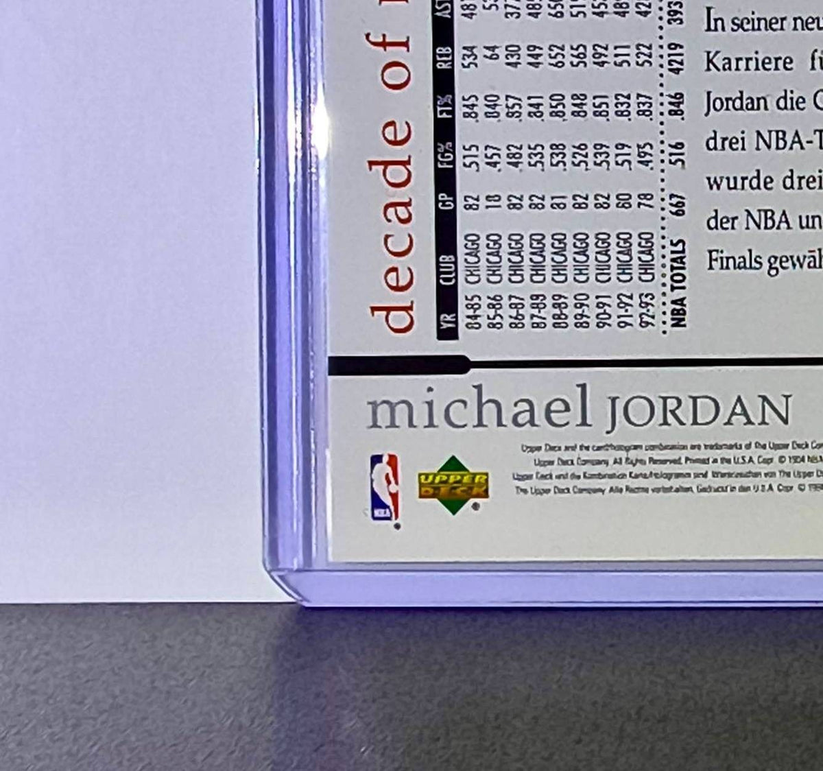 Michael Jordan 1994-95 Upper Deck Rare Air MJ Decade of Dominance #J1 Card Bulls