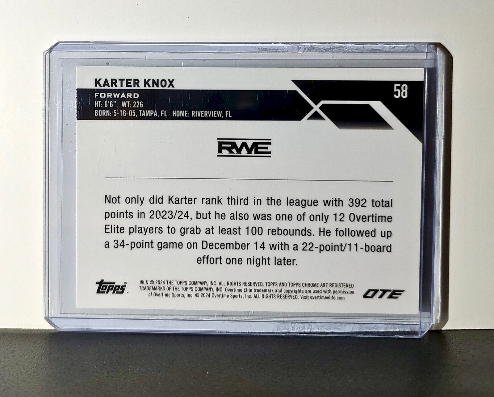 Karter Knox Rookie Card 2023-24 Topps Chrome Overtime #58 RWE