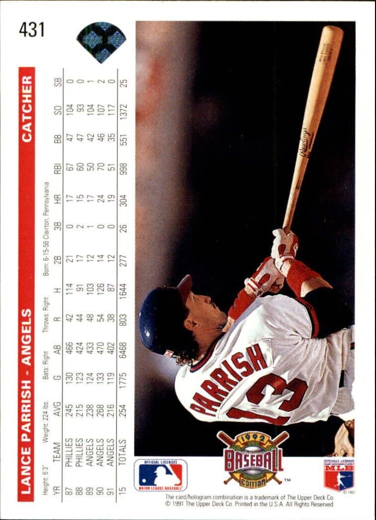 Lance Parrish 1992 Upper Deck MLB #431 Baseball Card California Angels