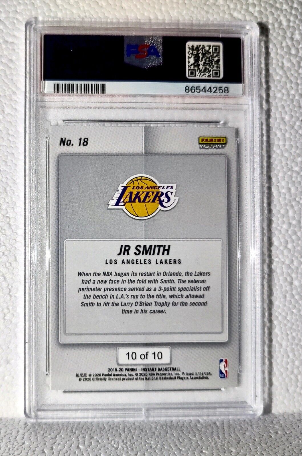 JR Smith 2020 Panini LA Lakers NBA Champions #18 Green Card 10/10 PSA 9 Mint