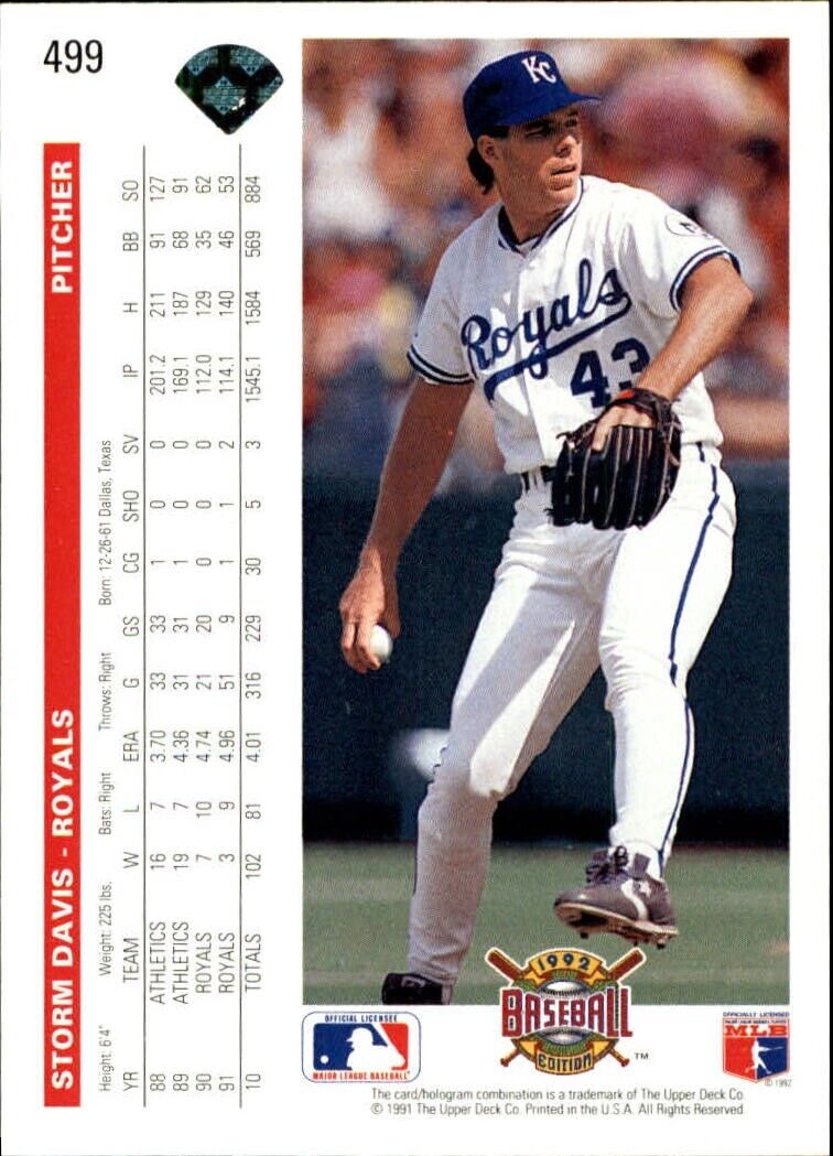 Storm Davis 1992 Upper Deck MLB #499 Baseball Card Kansas City Royals