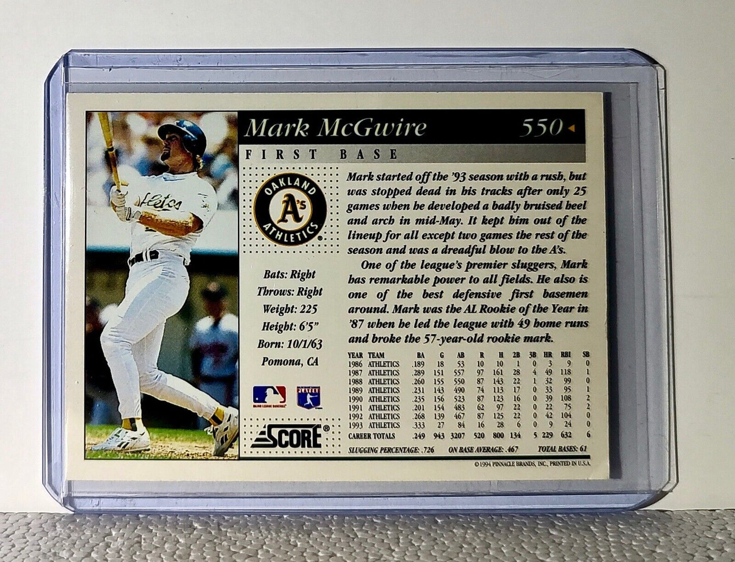 Mark McGwire 1994 Score MLB #550 Baseball Card Oakland Athletics