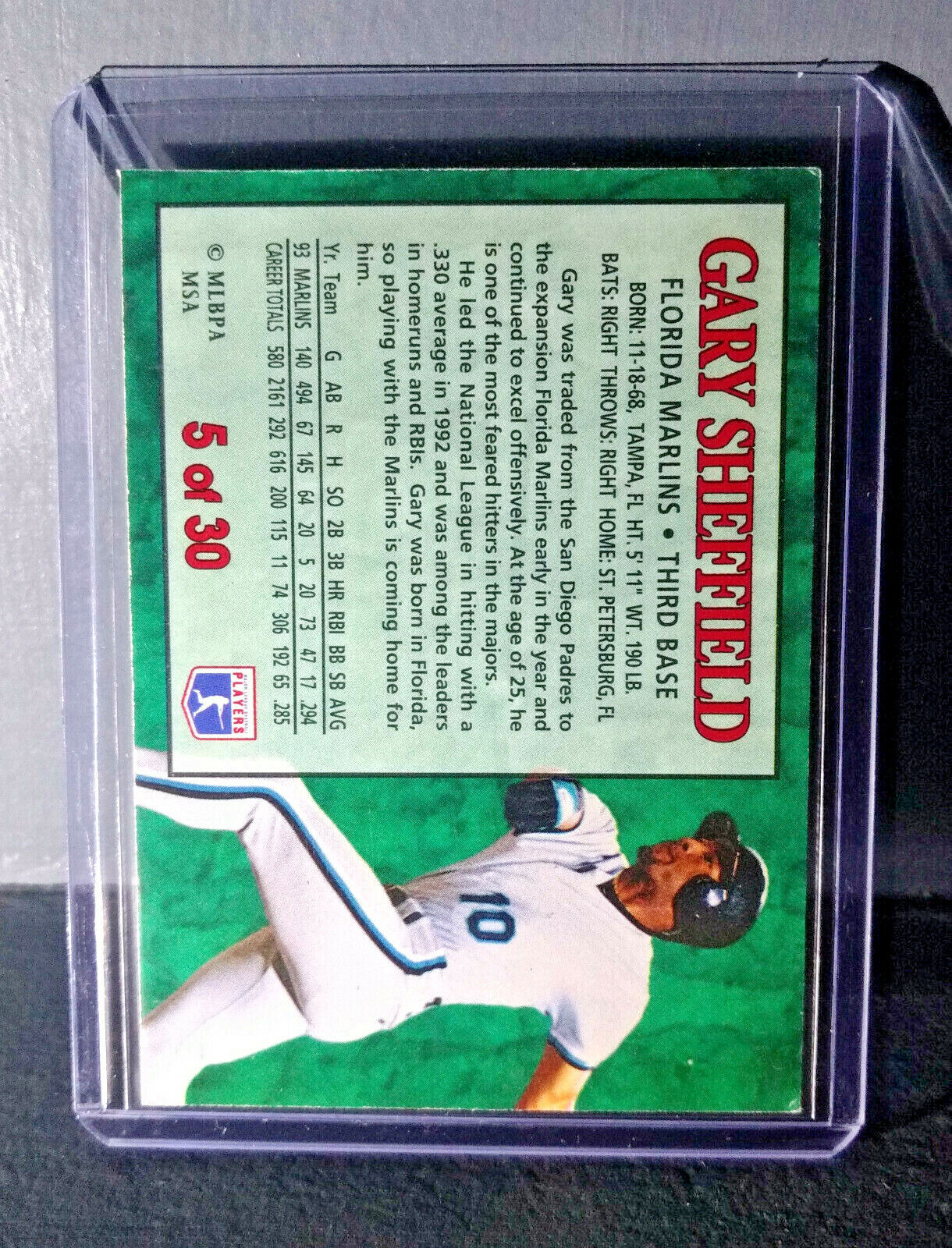 1994 Gary Sheffield Post Collection #5 Baseball Card Florida Marlins
