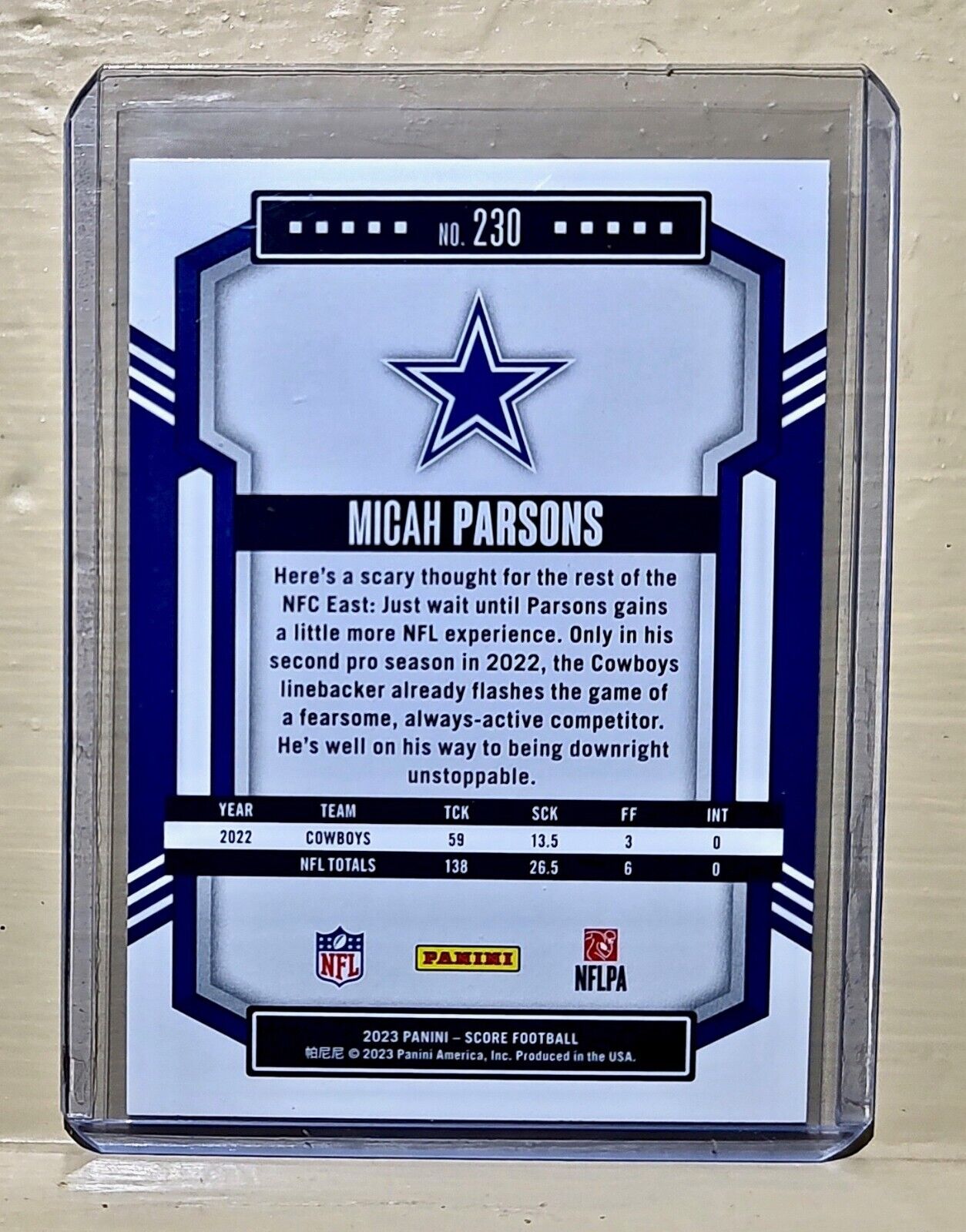 Micah Parsons 2023 Panini NFL #230 Score Football Card Dallas Cowboys