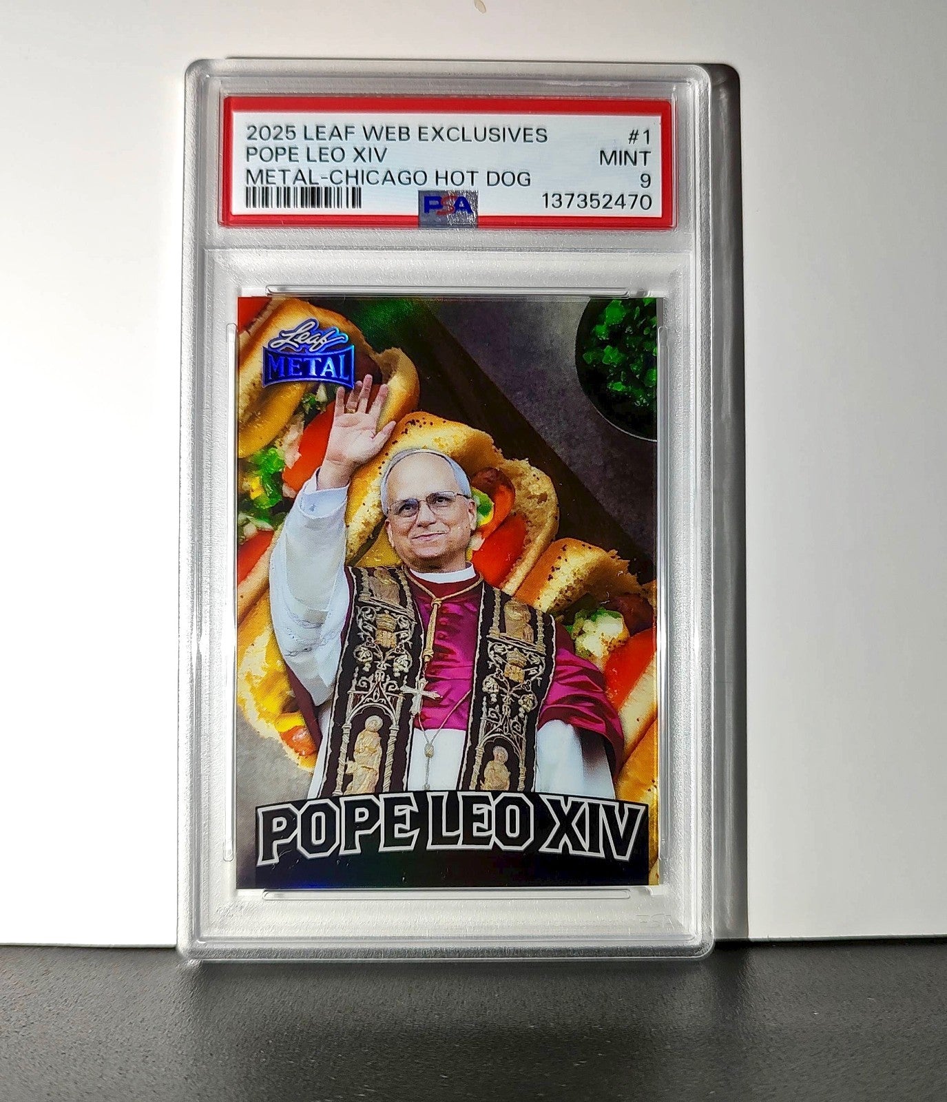 2025 Leaf Metal Pope Leo XIV 46/529 #1 Hot Dog Variant PSA 9 Mint