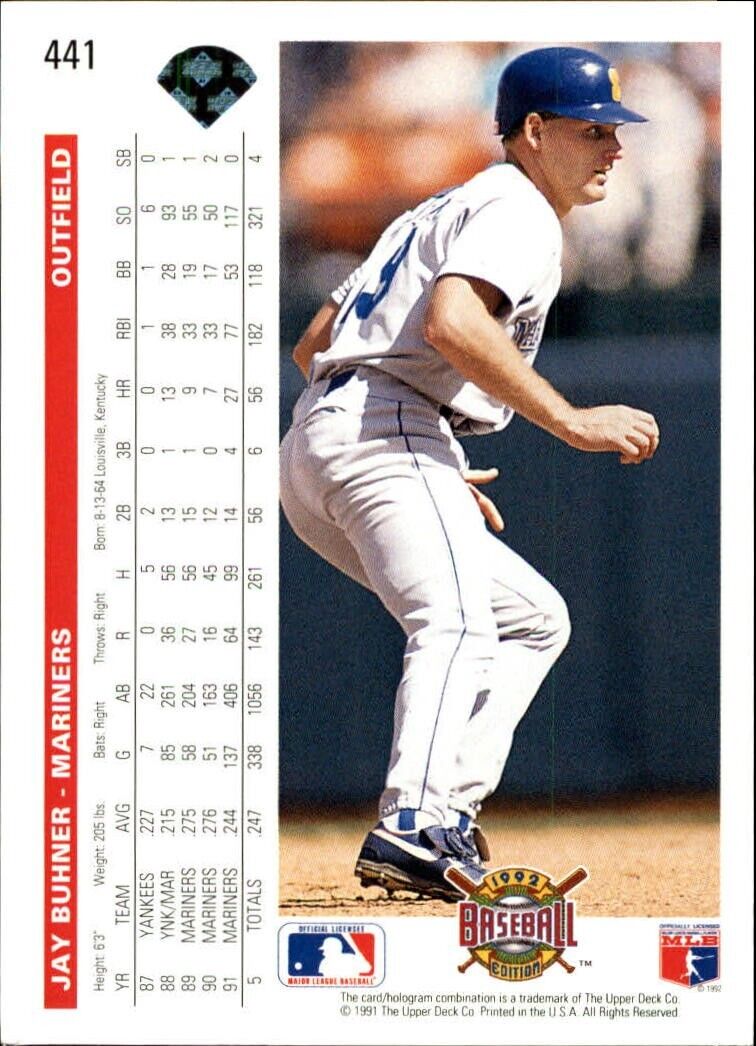 Jay Buhner 1992 Upper Deck MLB #441 Baseball Card Seattle Mariners